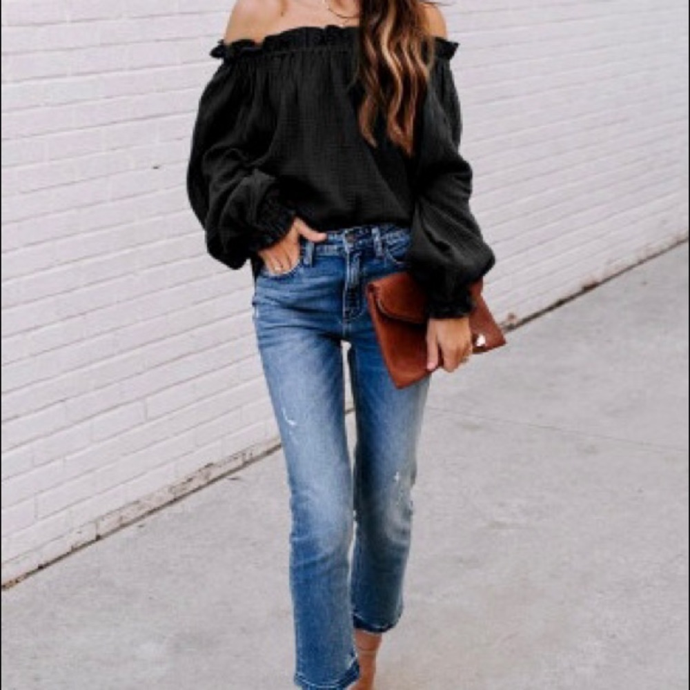 Boho Off the Shoulder Blouse in Black